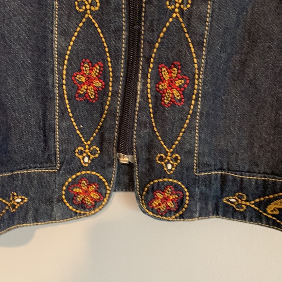 Vintage Adrian Delafield Denim Jacket Like New W/Embroidery Zip Ip Front - Picture 2 of 8